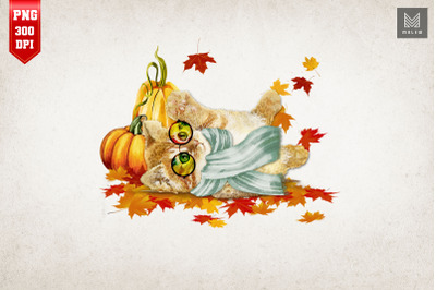 Funny Cat Leaf Fall Hello Autumn