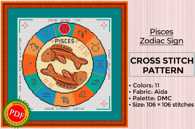 Pisces Cross Stitch Pattern | Pisces Zodiac Sign