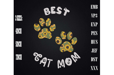 Best Cat Mom Paw Sunflower Embroidery, Gift For Mother, Mother&#039;s Day