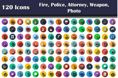 120 Icons Of Fire, Police, Attorney, Weapon, Photo