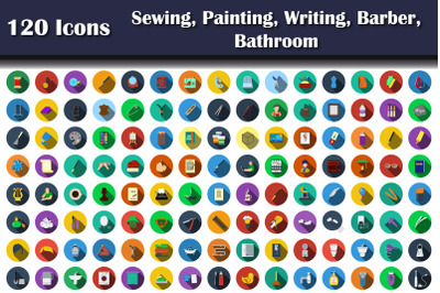 120 Icons Of Sewing, Painting, Writing, Barber, Bathroom