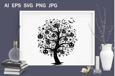 Halloween Pumpkin tree&2C; svg monogram for printing