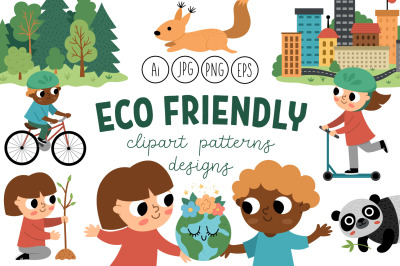 Eco friendly. Earth day clipart, patterns, designs