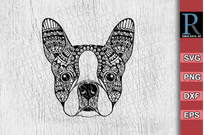 Boston Terrier Cricut SVG File, Mandala Boston Terrier SVG