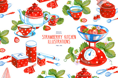 5 strawberry kitchen illustrations