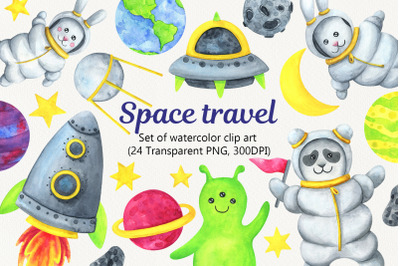 Space travel. watercolor clipart