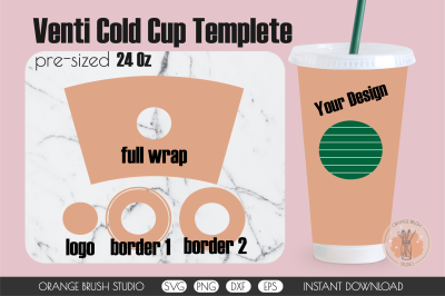 Full Wrap Design Template for Venti Cold Cup 24 OZ SVG