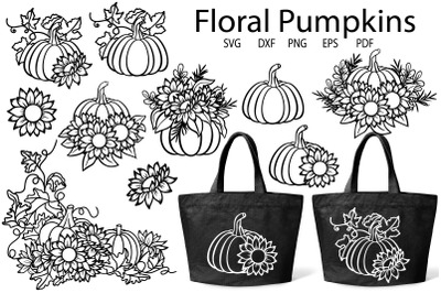 Floral Pumpkin Svg, Sunflower Pumpkin SVG, Thanksgiving SVG