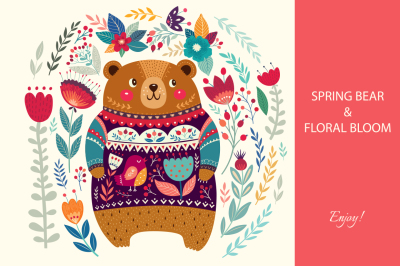 Spring bear and floral bloom