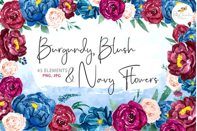 Burgundy, Navy &amp; Blush Flowers Set
