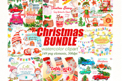 Christmas Png Bundle clipart | Watercolor holiday winter png