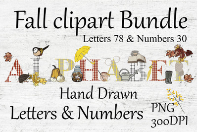 Fall Alphabet, Bundle, Clipart, Letters, Number, PNG, 300DPI
