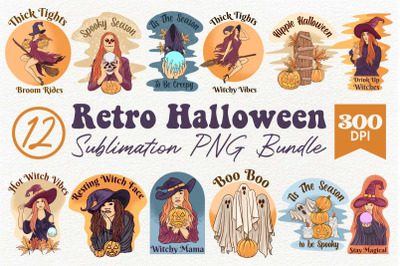 Retro Halloween Sublimation PNG, Spooky Halloween Witches