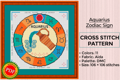 Aquarius Cross Stitch Pattern | Aquarius Zodiac Sign