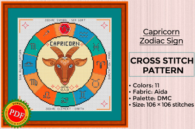 Capricorn Cross Stitch Pattern | Capricorn Zodiac Sign