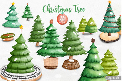 Christmas Tree Clipart, Christmas Watercolor Clipart