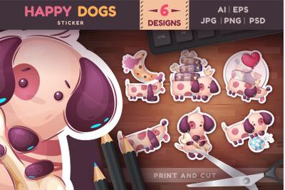 Set Happy Dogs Stickers | Cartoons PNG