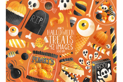Watercolor Halloween Treats Clipart