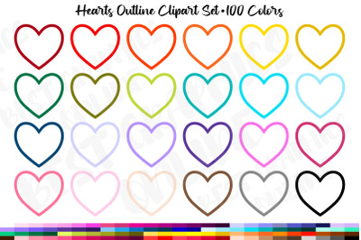 100 Hearts outline clipart, Heart outline planner clip art