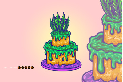 Delicious cannabis birthday cake colorful illustrations