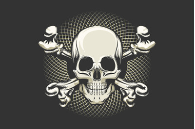 Skull and Crossbones Emblem Isolated on Black Background