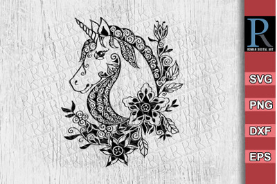 Mandala Unicorn SVG Cricut File&2C; Unicorn Zentangle SVG