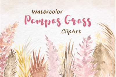 Watercolor Pampas Grass Clip Art. Watercolor pampas grass border