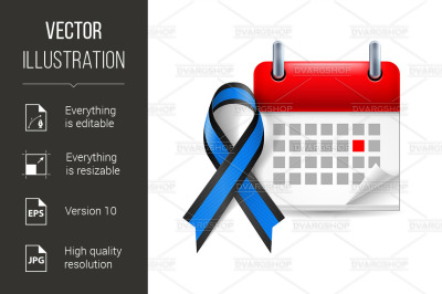 Blue and black awareness ribbon and calendar