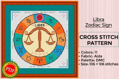 Libra Cross Stitch Pattern | Libra Zodiac Sign