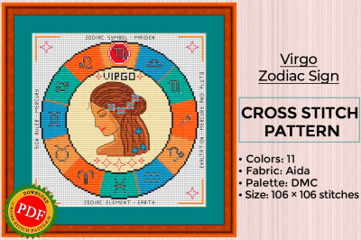 Virgo Cross Stitch Pattern | Virgo Zodiac Sign