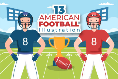 13 American Football Sports Player Illustration