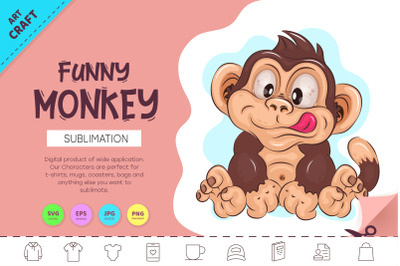 Funny Cartoon Monkey. Crafting, Sublimation.