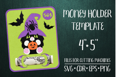 Witchs Cat Halloween Card | Money Holder Template