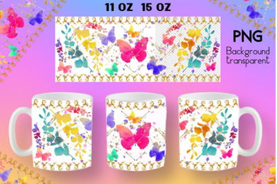 11 Oz 15 Oz Butterflies Mug Wrap Sublimation