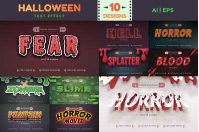 Set 10 Halloween Editable Text Effects, Font Styles