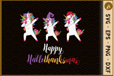 Happy HalloThanksMas Dabbing Unicorn SVG