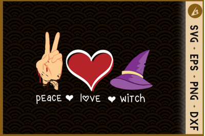 Peace Love Witch Halloween Wich Hat