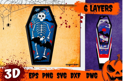 Skeleton Coffin 3D SVG