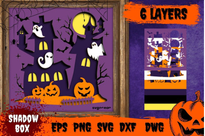 Haunted House Shadow Box Svg