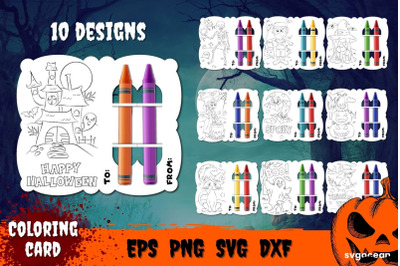 Halloween Coloring Card Svg Bundle