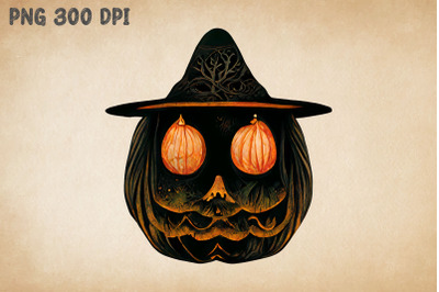 Devil Pumpkin Wearing Witch Hat