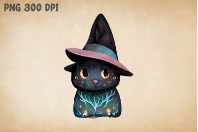 Cute Black Cat Wearing Witch Hat