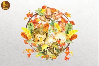 Autumn Leaves, Acorns And Lion family