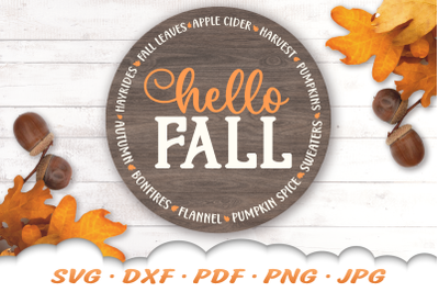 Hello Fall SVG | Round Fall Sign