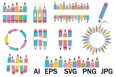 Set of SVG colored pencils, back to school, clipart