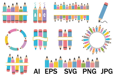 Set of SVG colored pencils&2C; back to school&2C; clipart