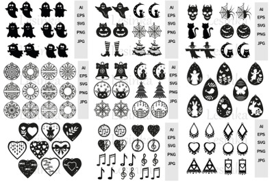 A bundle of Earrings and pendants, Files for cutting SVG