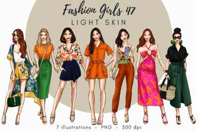 Fashion Girls 47 - Light Skin Watercolor Fashion Clipart