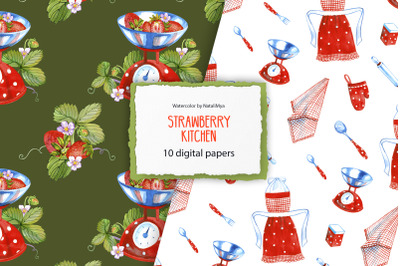 Strawberry kitchen  10 digital paper