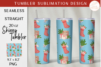 Christmas Socks Tumbler Sublimation PNG. Watercolor Winter Wrap Design